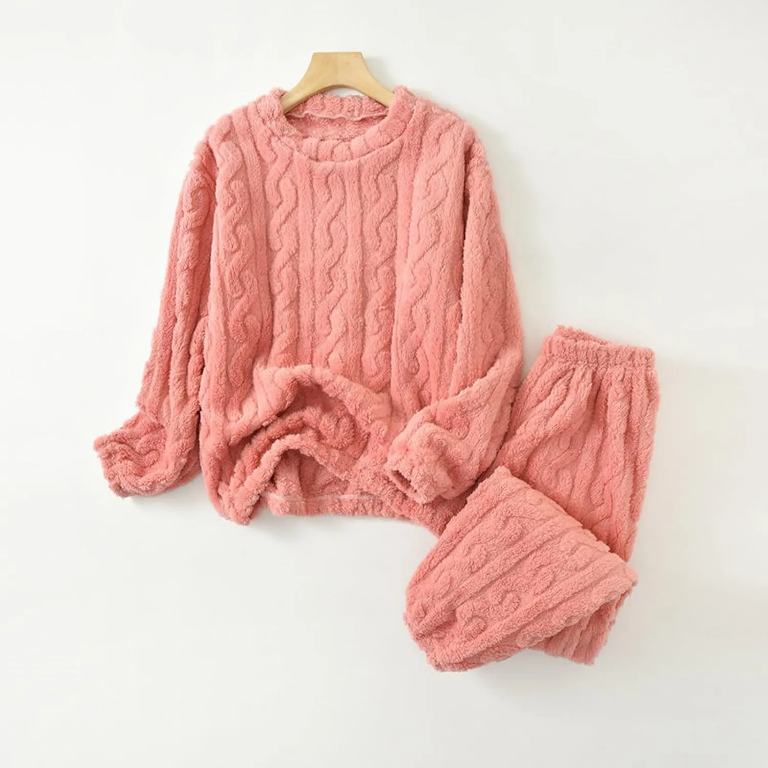 Uillui Fuzzy Pajamas for Women Set Winter Warm Fluffy Loungewear Soft Fleece Pjs 2 Piece Ladies Plush Sleepwear Lounge Sets
