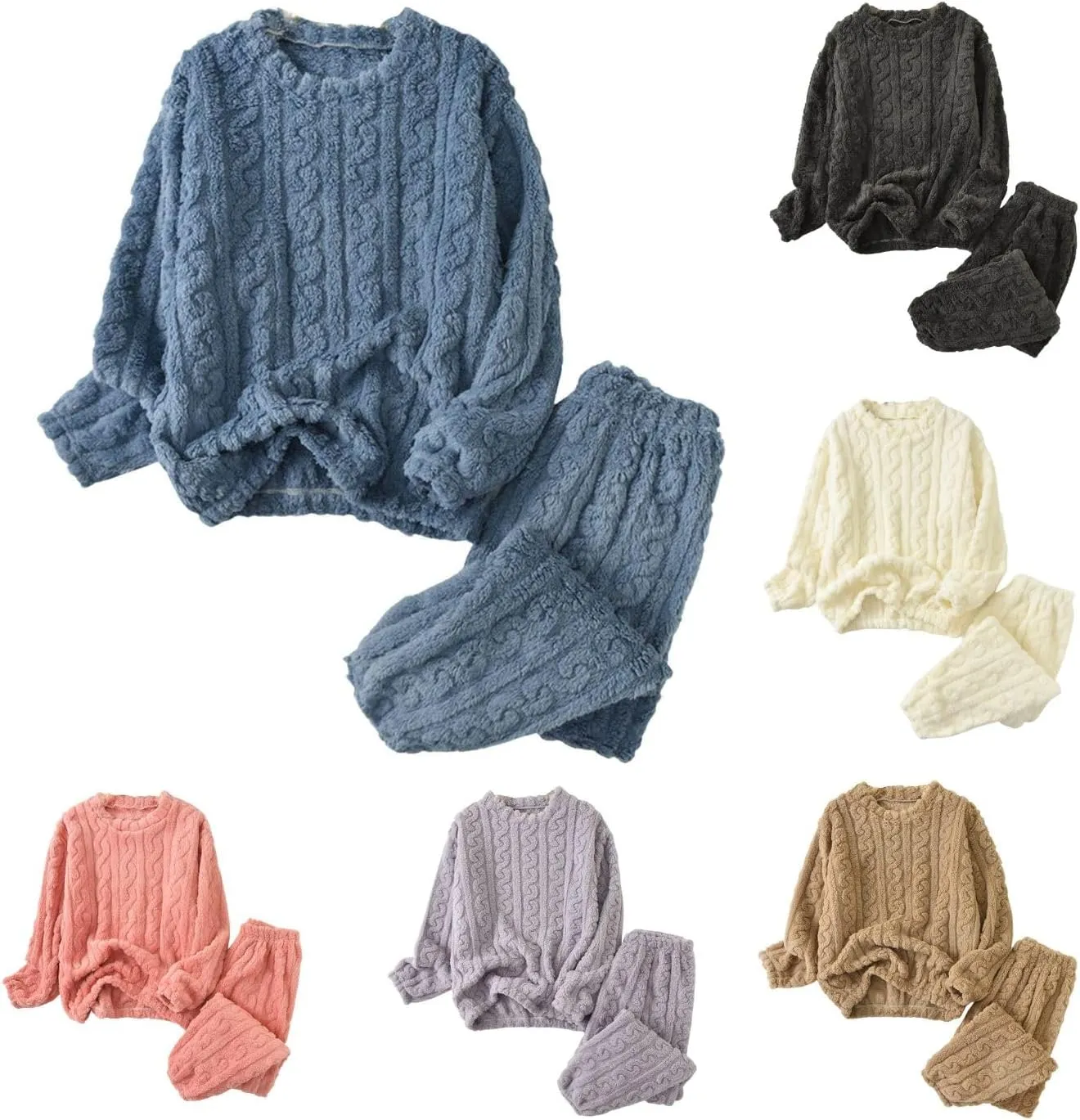 Uillui Fuzzy Pajamas for Women Set Winter Warm Fluffy Loungewear Soft Fleece Pjs 2 Piece Ladies Plush Sleepwear Lounge Sets