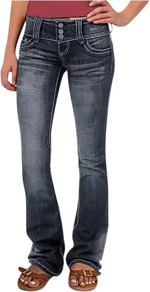 Uillui Micro Flare Jeans for Women Trendy Low Waist Ripped Hole Denim Pant Slim Fit Straight Leg Trouser Dressy Casual Jeans