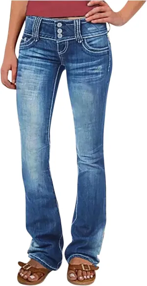 Uillui Micro Flare Jeans for Women Trendy Low Waist Ripped Hole Denim Pant Slim Fit Straight Leg Trouser Dressy Casual Jeans