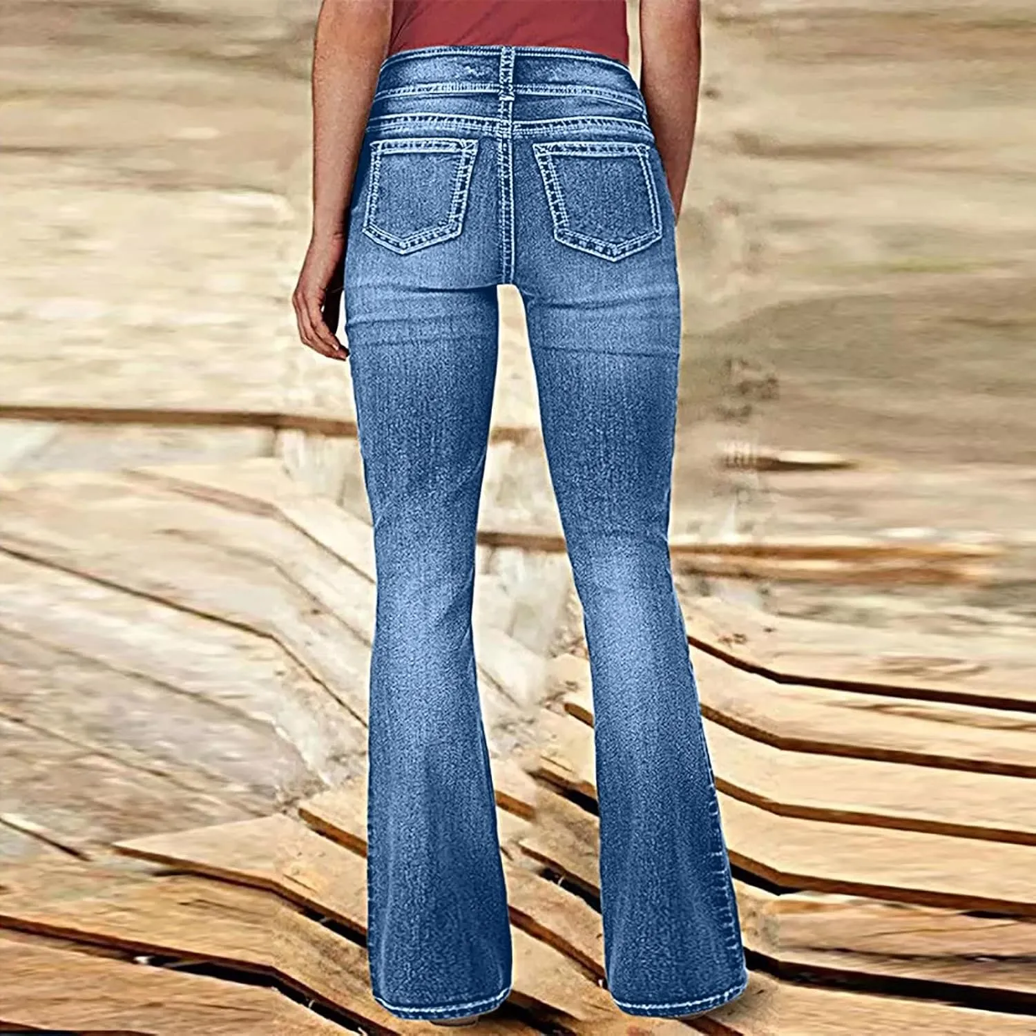 Uillui Micro Flare Jeans for Women Trendy Low Waist Ripped Hole Denim Pant Slim Fit Straight Leg Trouser Dressy Casual Jeans