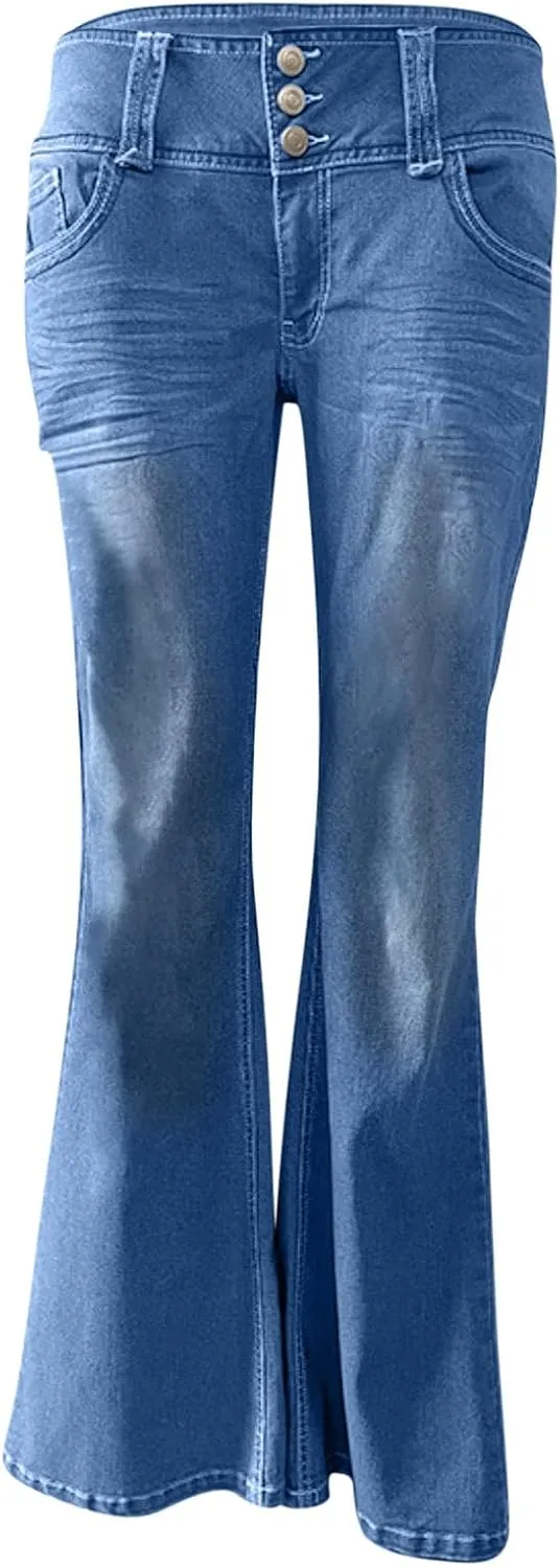 Uillui Micro Flare Jeans for Women Trendy Low Waist Ripped Hole Denim Pant Slim Fit Straight Leg Trouser Dressy Casual Jeans
