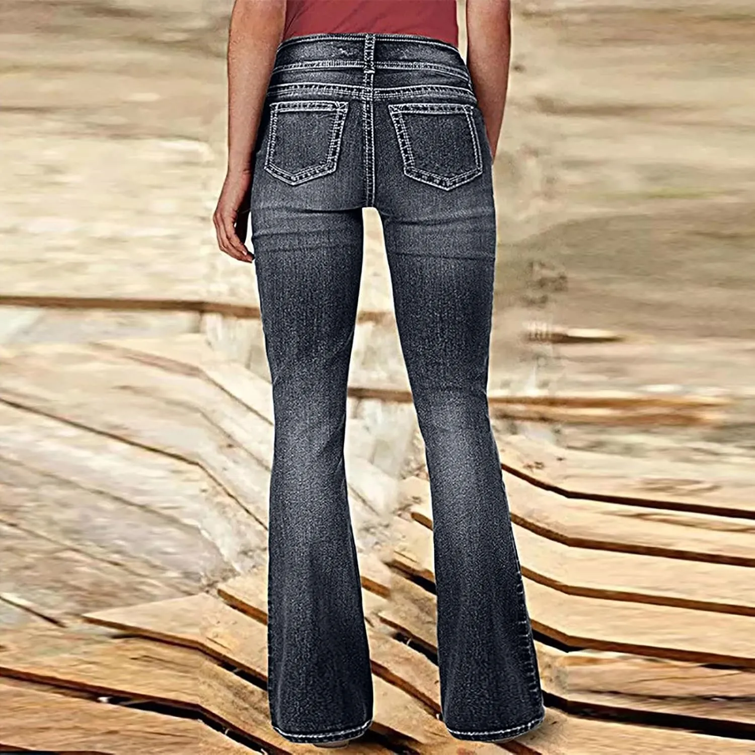 Uillui Micro Flare Jeans for Women Trendy Low Waist Ripped Hole Denim Pant Slim Fit Straight Leg Trouser Dressy Casual Jeans