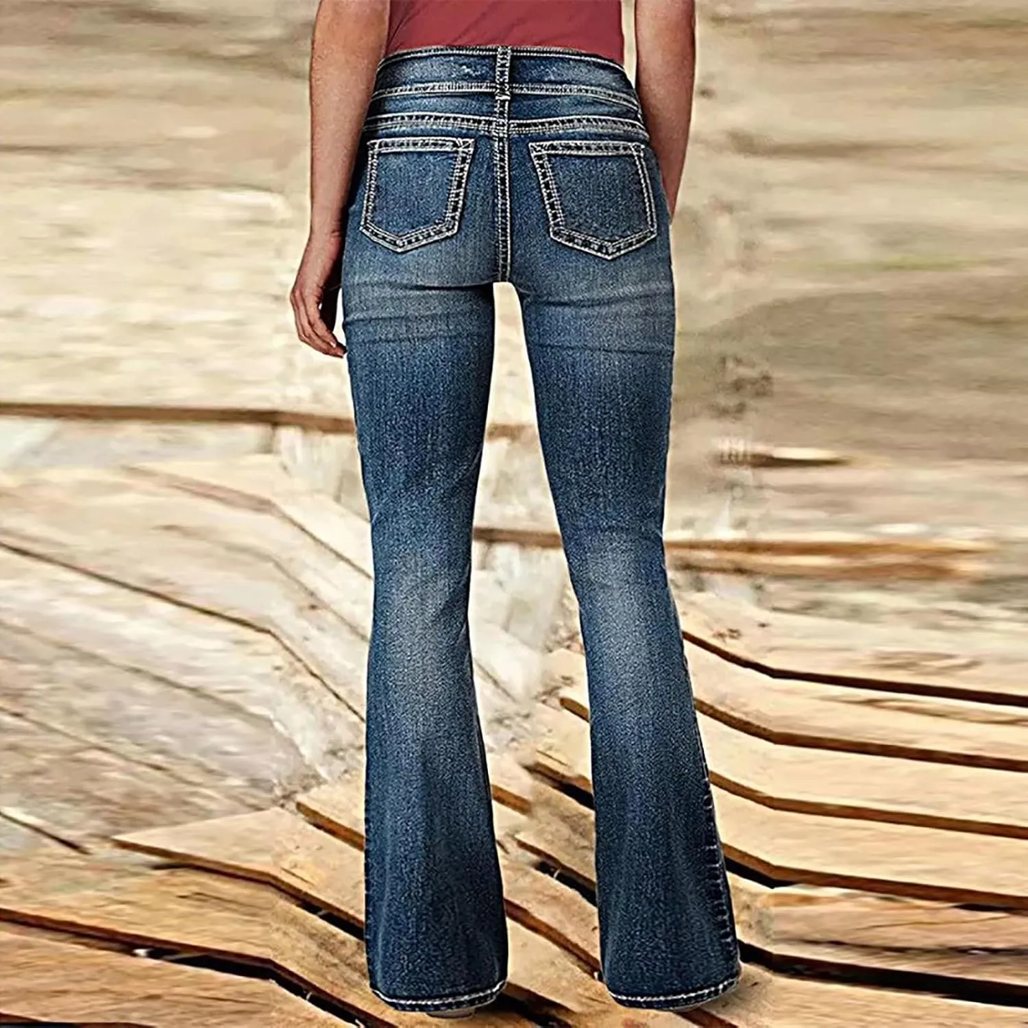 Uillui Micro Flare Jeans for Women Trendy Low Waist Ripped Hole Denim Pant Slim Fit Straight Leg Trouser Dressy Casual Jeans