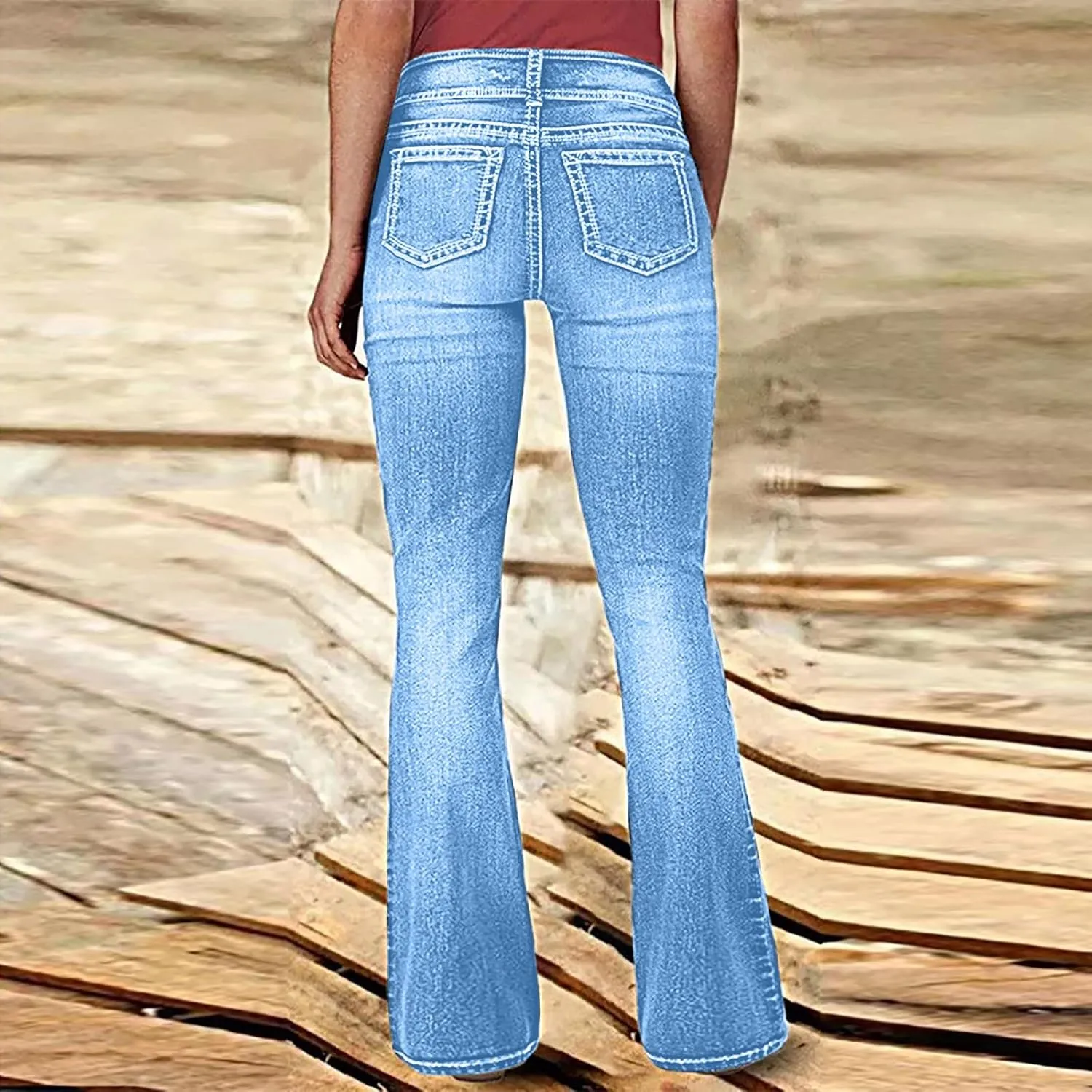 Uillui Micro Flare Jeans for Women Trendy Low Waist Ripped Hole Denim Pant Slim Fit Straight Leg Trouser Dressy Casual Jeans