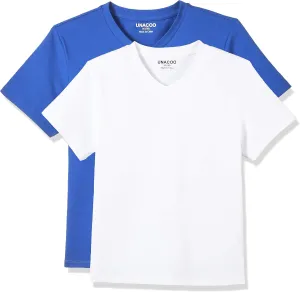 UNACOO Girls Boys Tshirts Short Sleeve V-Neck Tees Solid Soft T-Shirts for Boys
