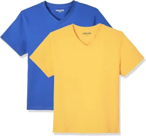 UNACOO Girls Boys Tshirts Short Sleeve V-Neck Tees Solid Soft T-Shirts for Boys