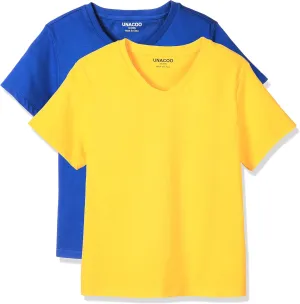 UNACOO Girls Boys Tshirts Short Sleeve V-Neck Tees Solid Soft T-Shirts for Boys