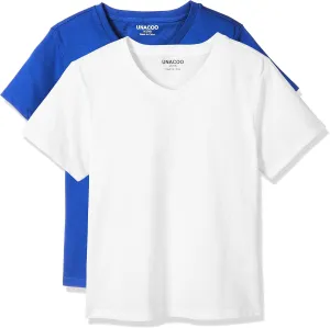 UNACOO Girls Boys Tshirts Short Sleeve V-Neck Tees Solid Soft T-Shirts for Boys