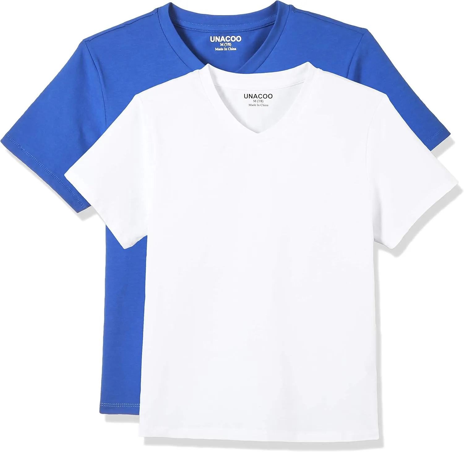 UNACOO Girls Boys Tshirts Short Sleeve V-Neck Tees Solid Soft T-Shirts for Boys