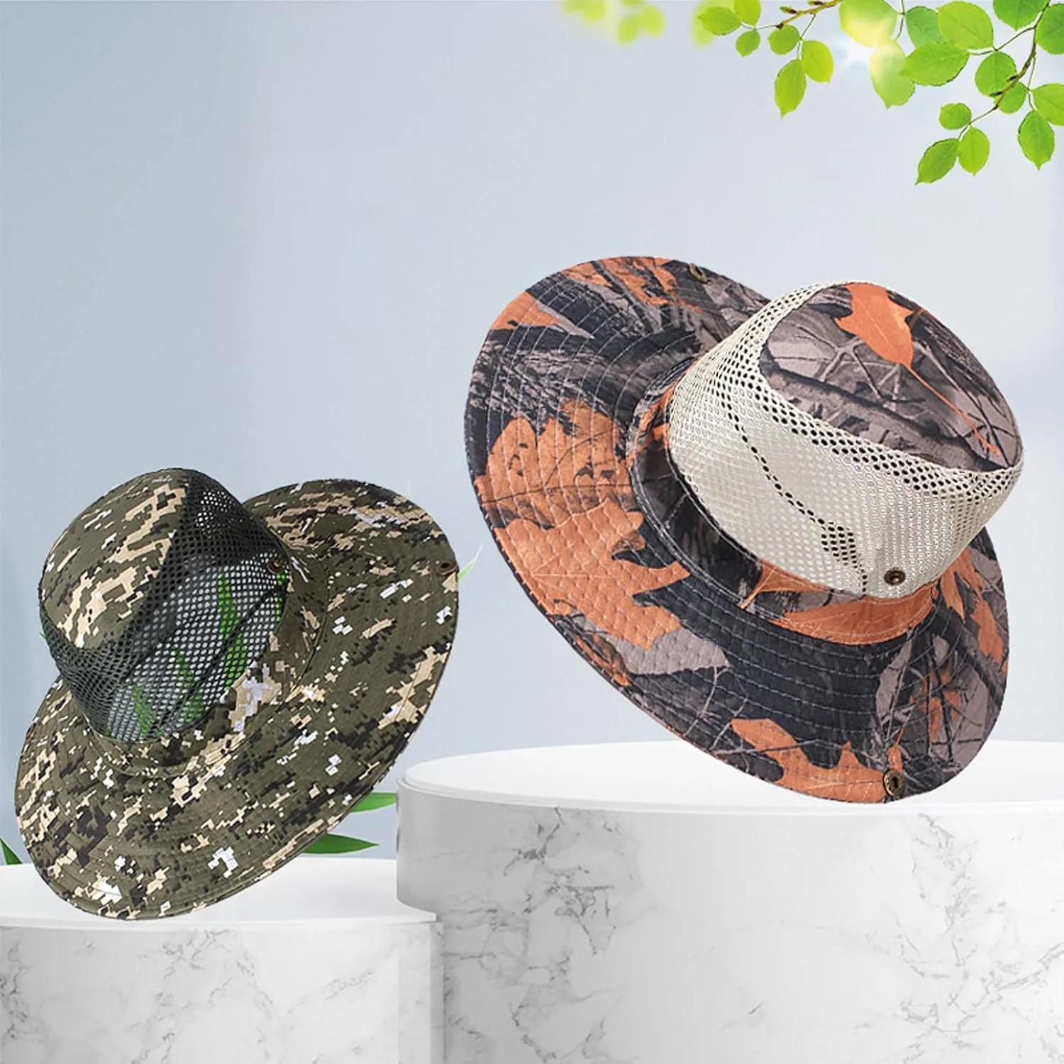 Unisex Mesh Camouflage Sun Hat Wide Brim Hat Panama Fedora Drawstring Foldable Lightweight Fishing Hat Retro Travel