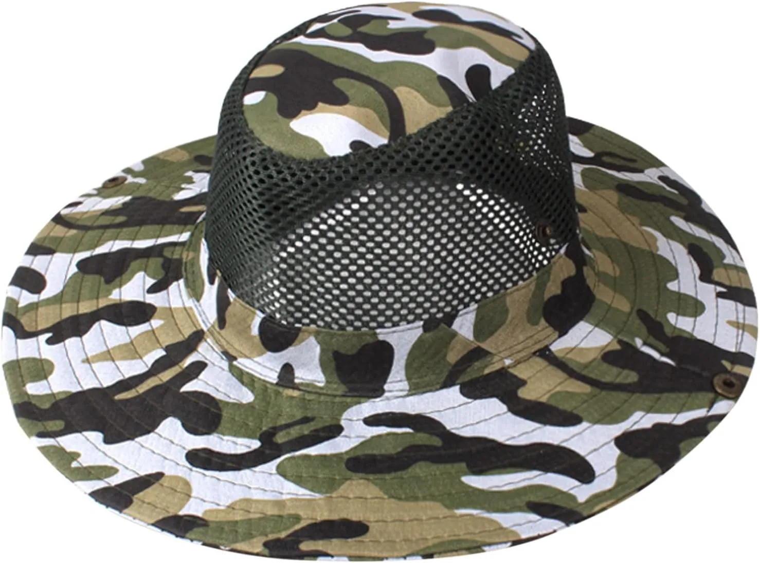 Unisex Mesh Camouflage Sun Hat Wide Brim Hat Panama Fedora Drawstring Foldable Lightweight Fishing Hat Retro Travel