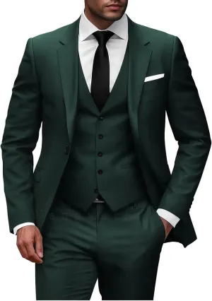 Wangyue Men 3 Piece Suit Slim Fit Suits for Men Single Breasted Solid Wedding Outfit One Button Blazer Vest Pants Sets