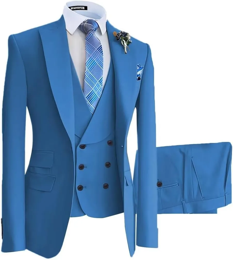 Wangyue Mens Suit 3 Piece Slim Fit Suit for Men Double Breasted Suit Men Wedding Groom Party Prom Suit