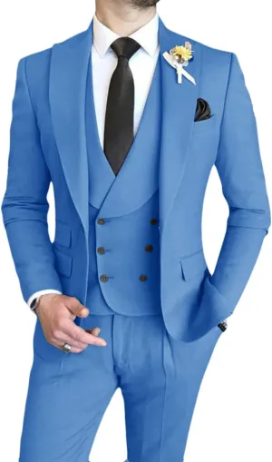 Wangyue Mens Suit 3 Piece Slim Fit Suit for Men Double Breasted Suit Men Wedding Groom Party Prom Suit
