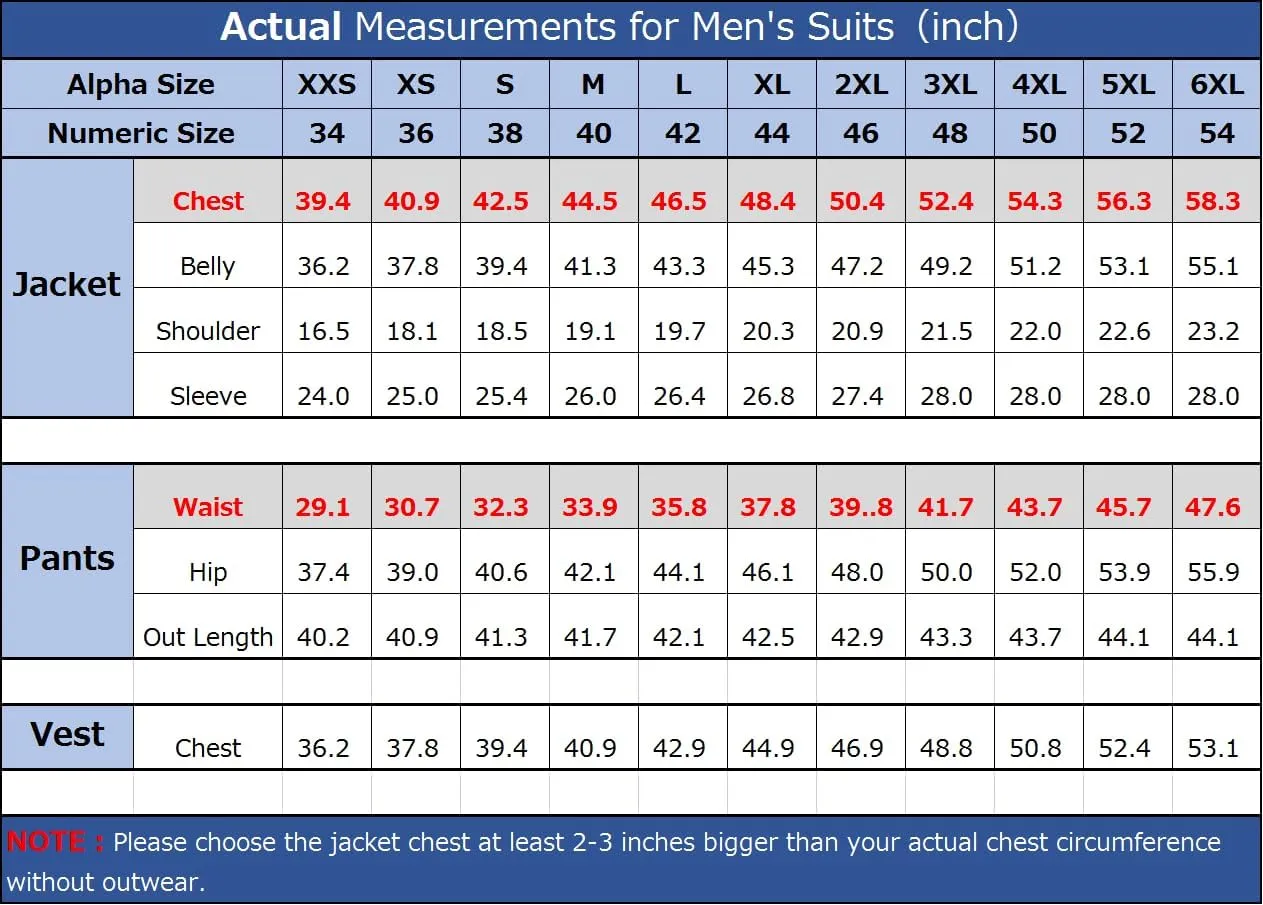 Wangyue Mens Suit 3 Piece Slim Fit Suit for Men Double Breasted Suit Men Wedding Groom Party Prom Suit