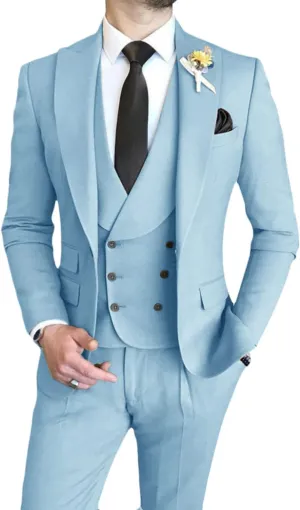 Wangyue Mens Suit 3 Piece Slim Fit Suit for Men Double Breasted Suit Men Wedding Groom Party Prom Suit