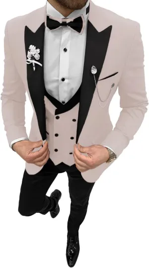 Wangyue Men's Tuxedo 3 Piece Slim Fit Suit Double Breasted Vest Wedding Suits for Men Party Prom Tuxedo Suit with Tie