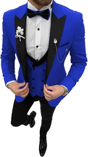 Wangyue Men's Tuxedo 3 Piece Slim Fit Suit Double Breasted Vest Wedding Suits for Men Party Prom Tuxedo Suit with Tie