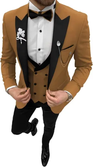Wangyue Men's Tuxedo 3 Piece Slim Fit Suit Double Breasted Vest Wedding Suits for Men Party Prom Tuxedo Suit with Tie