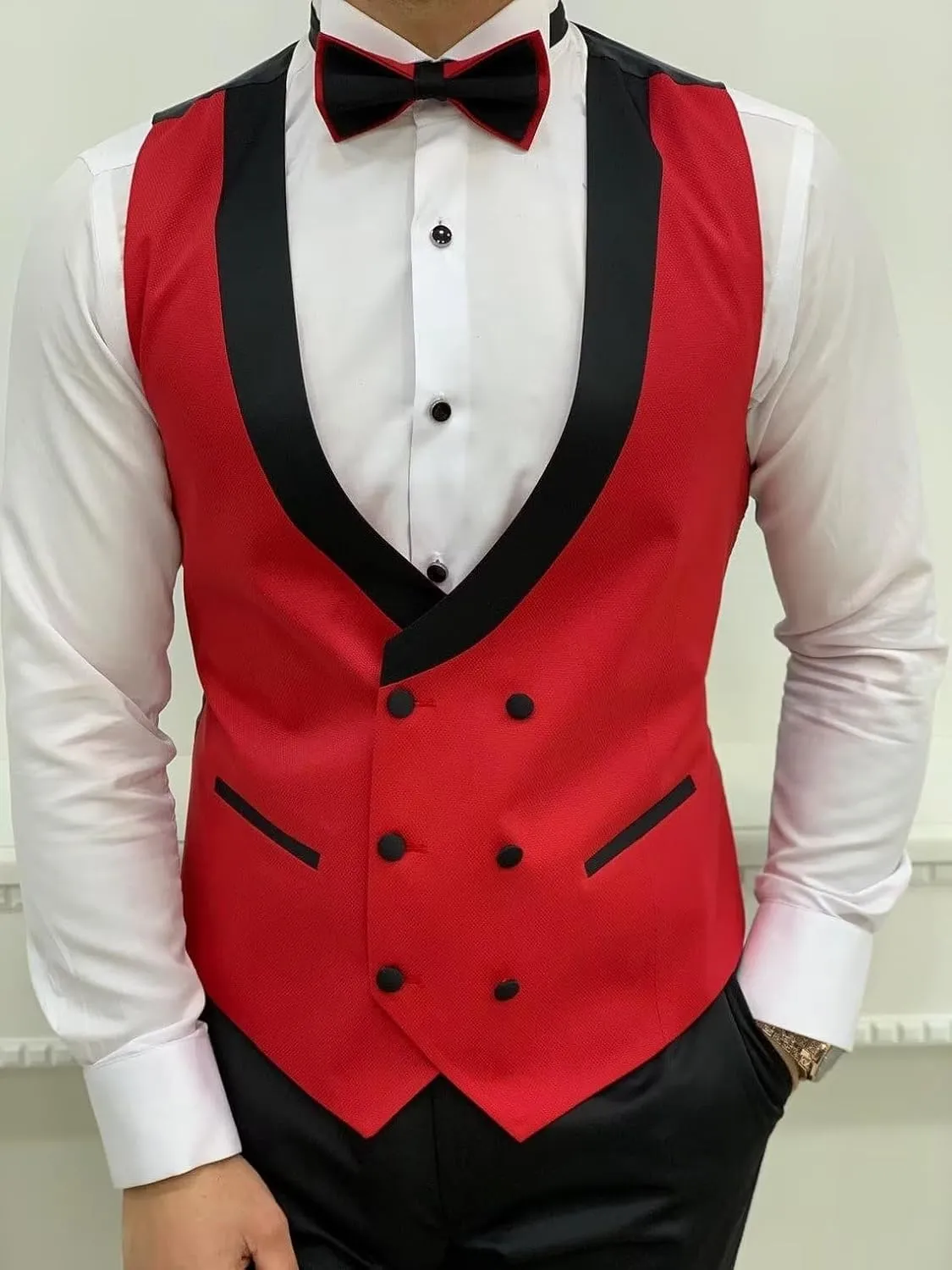 Wangyue Men's Tuxedo 3 Piece Slim Fit Suit Double Breasted Vest Wedding Suits for Men Party Prom Tuxedo Suit with Tie