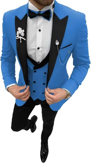 Wangyue Men's Tuxedo 3 Piece Slim Fit Suit Double Breasted Vest Wedding Suits for Men Party Prom Tuxedo Suit with Tie