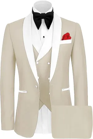 Wangyue Mens Tuxedo Suit for Men 3 Piece Suit Men Slim Fit Suits One Button Shawl Lapel Wedding Suit Tuxedos Prom Suit