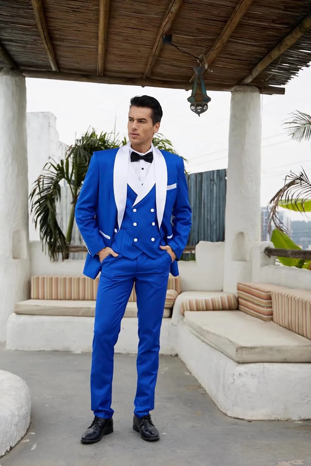 Wangyue Mens Tuxedo Suit for Men 3 Piece Suit Men Slim Fit Suits One Button Shawl Lapel Wedding Suit Tuxedos Prom Suit
