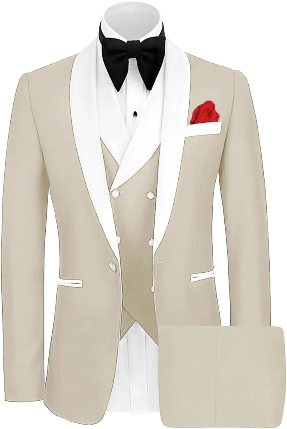 Wangyue Mens Tuxedo Suit for Men 3 Piece Suit Men Slim Fit Suits One Button Shawl Lapel Wedding Suit Tuxedos Prom Suit