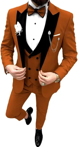 Wangyue Mens Tuxedo Suit Set 3 Piece Wedding Tuxedos for Men Slim Fit Prom Suits Double Breasted Groom Tux with Bow Tie