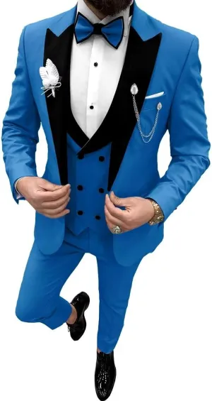 Wangyue Mens Tuxedo Suit Set 3 Piece Wedding Tuxedos for Men Slim Fit Prom Suits Double Breasted Groom Tux with Bow Tie