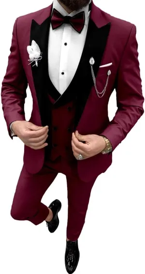Wangyue Mens Tuxedo Suit Set 3 Piece Wedding Tuxedos for Men Slim Fit Prom Suits Double Breasted Groom Tux with Bow Tie