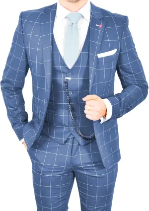 Wangyue Plaid Suit for Men Slim Fit 3 Piece Checked Suits Formal Two Buttons Wedding Business Suits Blazer Vest Pants Set