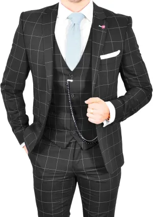 Wangyue Plaid Suit for Men Slim Fit 3 Piece Checked Suits Formal Two Buttons Wedding Business Suits Blazer Vest Pants Set