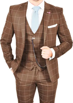 Wangyue Plaid Suit for Men Slim Fit 3 Piece Checked Suits Formal Two Buttons Wedding Business Suits Blazer Vest Pants Set