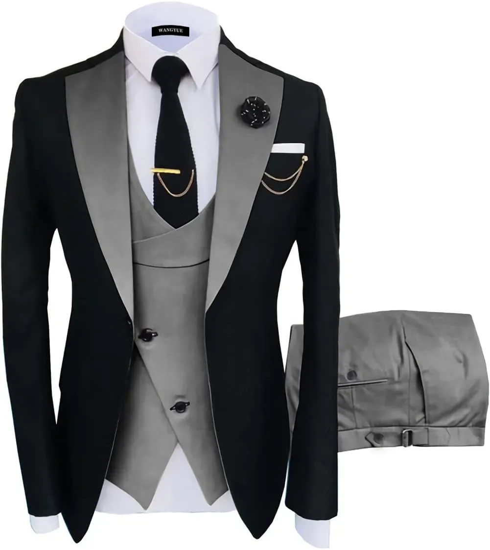 Wangyue Tuxedo for Men 3 Piece Men's Suits Slim Fit Mens Suit Double Breasted Tux Blazer Vest Pants Wedding Suits Man