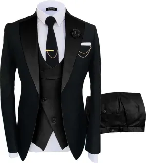 Wangyue Tuxedo for Men 3 Piece Men's Suits Slim Fit Mens Suit Double Breasted Tux Blazer Vest Pants Wedding Suits Man