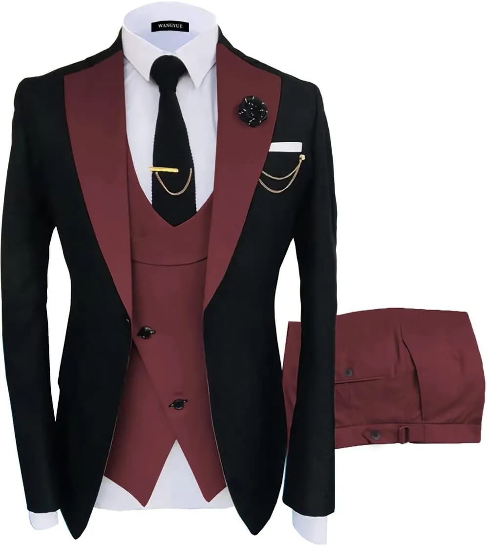 Wangyue Tuxedo for Men 3 Piece Men's Suits Slim Fit Mens Suit Double Breasted Tux Blazer Vest Pants Wedding Suits Man