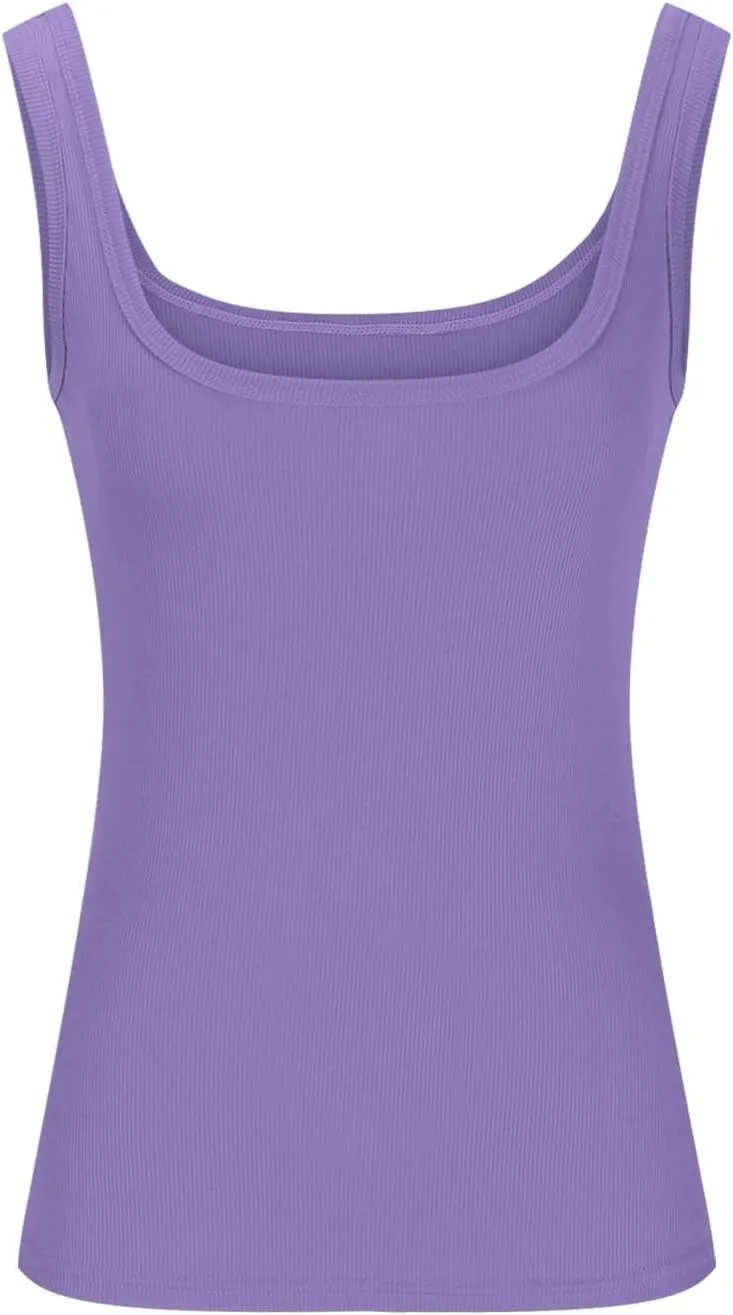 Women Basic Ribbed Knit Tank Tops Sexy Square Neck Sleeveless Slim Fit Shirts Summer Casual Yoga Workout Cami Tees