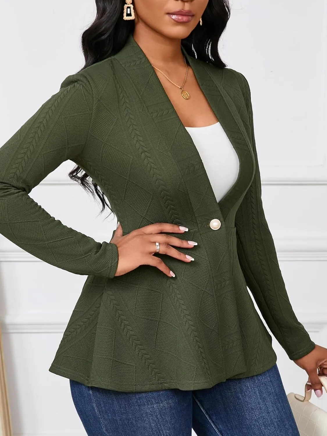 Women Casual Blazers Button Knit Lightweight Business Cardigan Jackets Blazer for Work