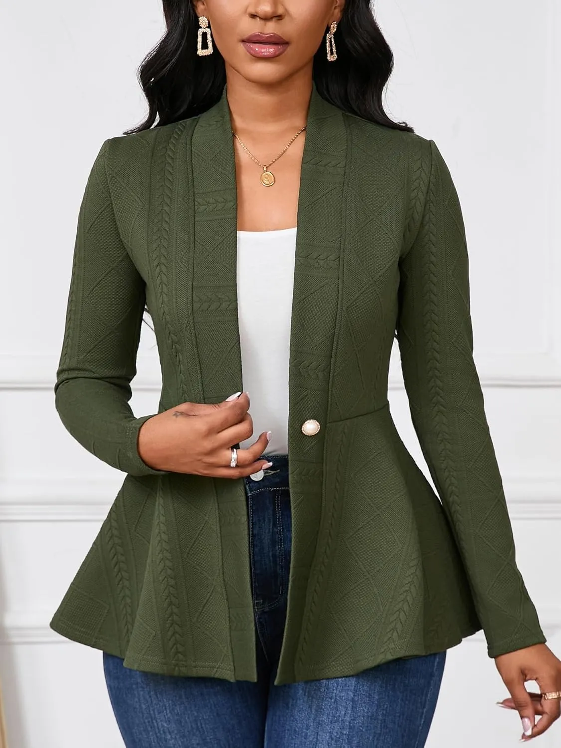 Women Casual Blazers Button Knit Lightweight Business Cardigan Jackets Blazer for Work