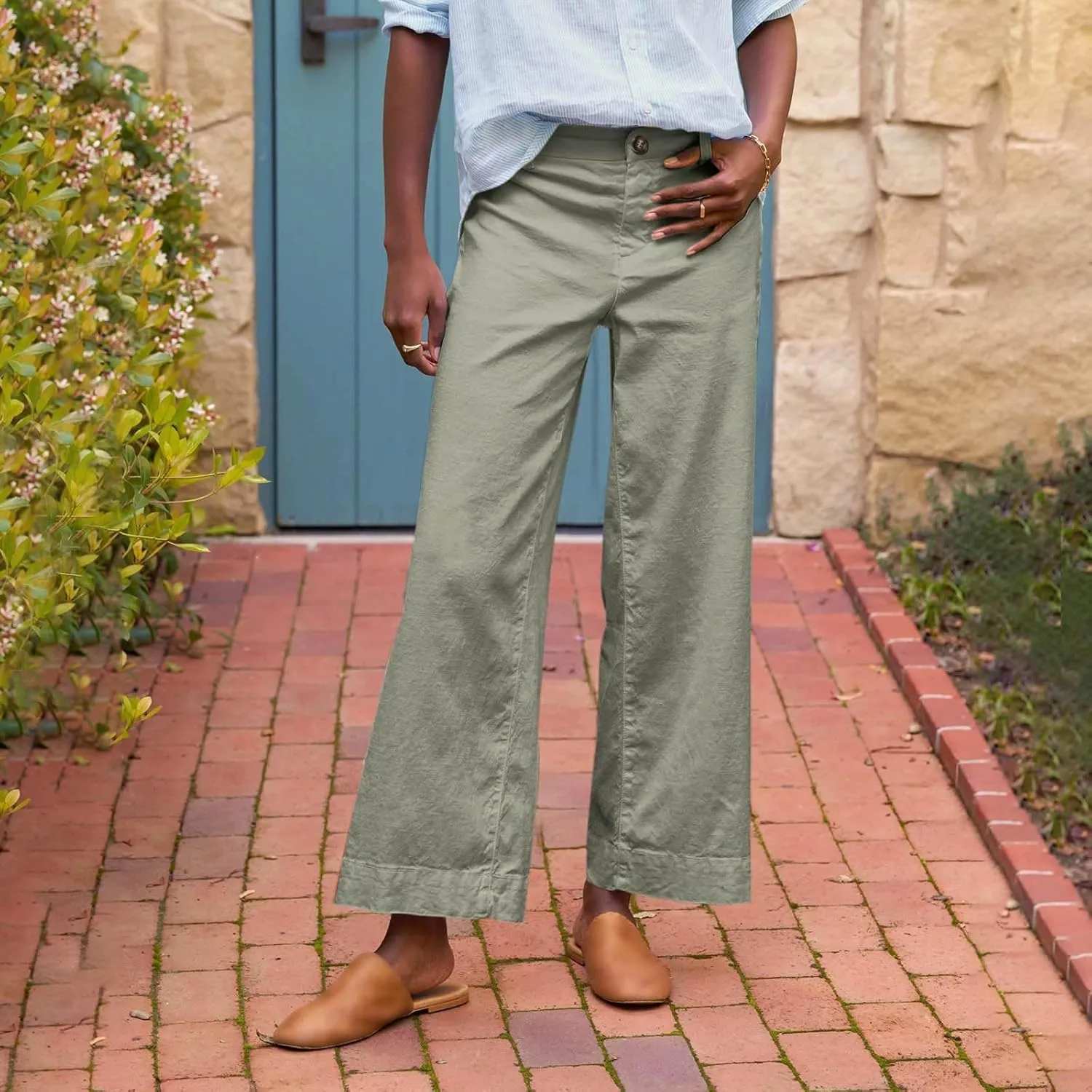 Women Causal Pants Wide Leg high Waist Trousers Daily Solid Color Pocket Straight Leggings Pants Casual Jeans