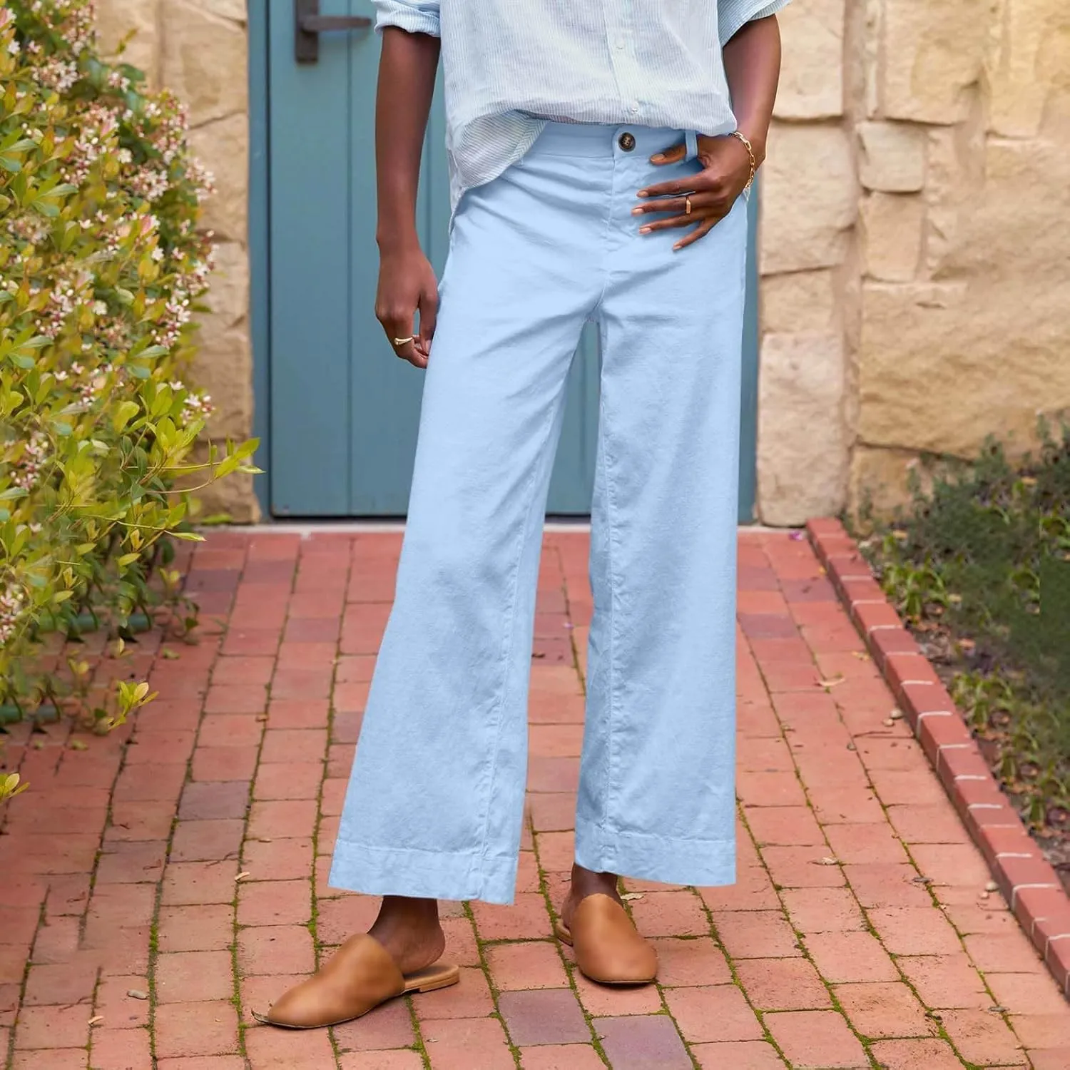 Women Causal Pants Wide Leg high Waist Trousers Daily Solid Color Pocket Straight Leggings Pants Casual Jeans