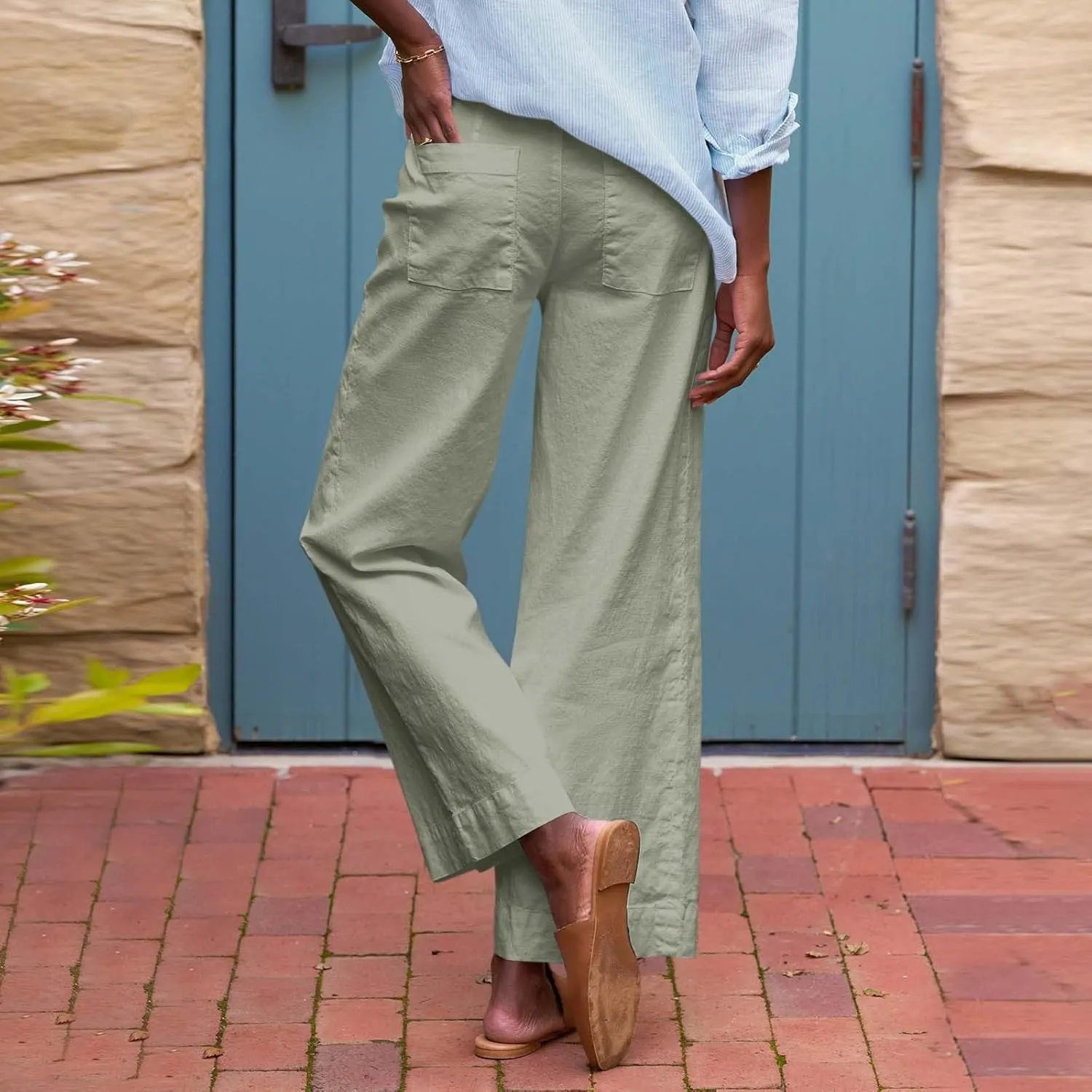 Women Causal Pants Wide Leg high Waist Trousers Daily Solid Color Pocket Straight Leggings Pants Casual Jeans