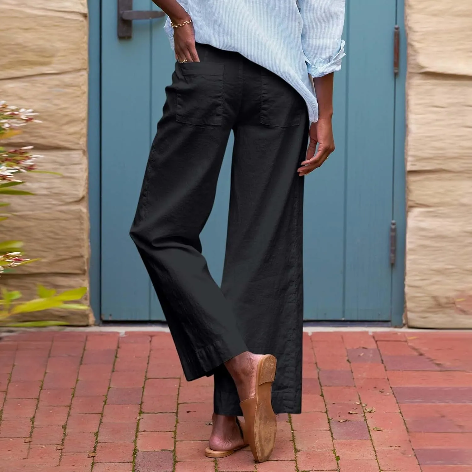 Women Causal Pants Wide Leg high Waist Trousers Daily Solid Color Pocket Straight Leggings Pants Casual Jeans