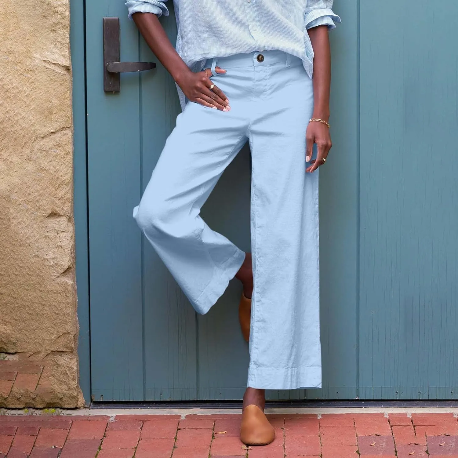 Women Causal Pants Wide Leg high Waist Trousers Daily Solid Color Pocket Straight Leggings Pants Casual Jeans