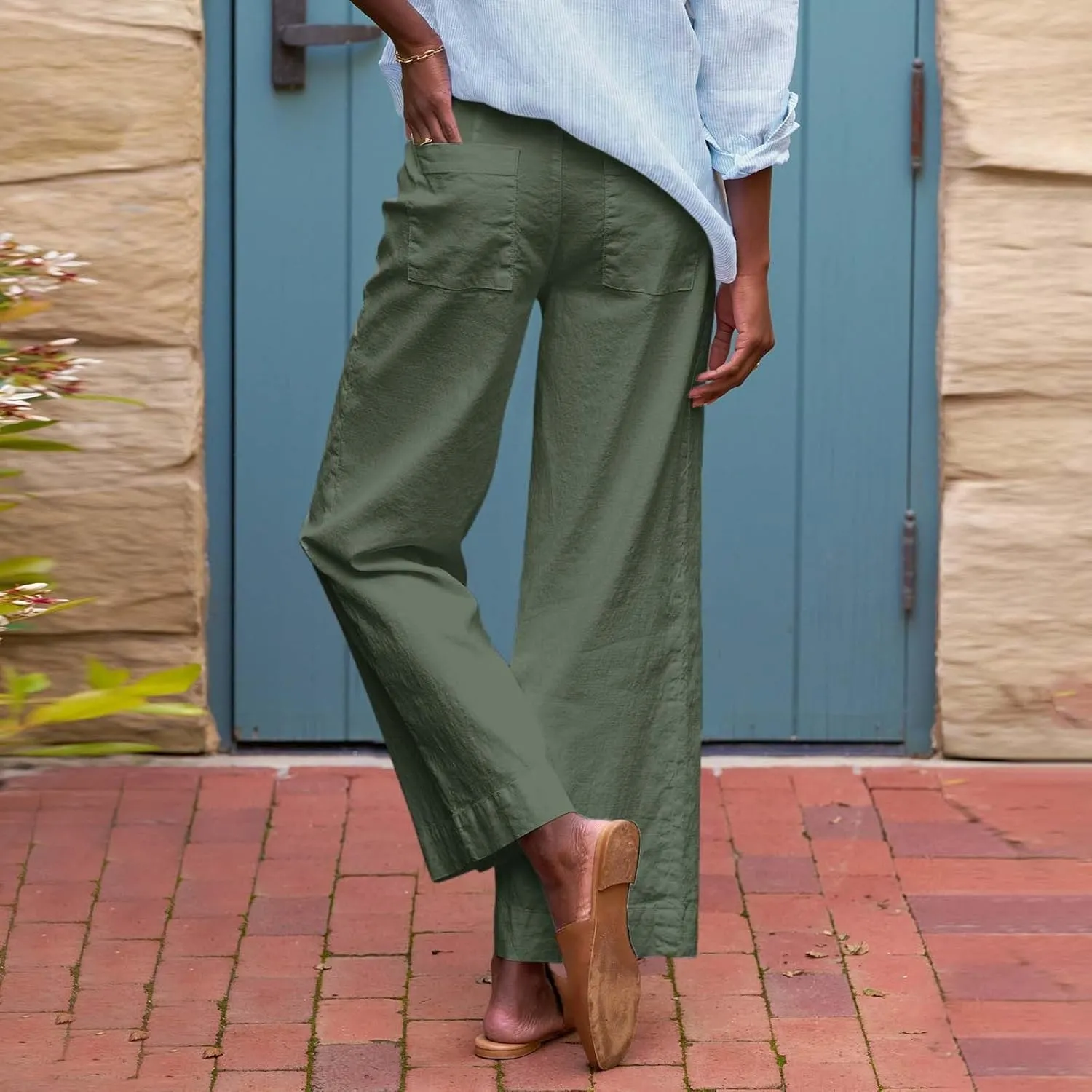 Women Causal Pants Wide Leg high Waist Trousers Daily Solid Color Pocket Straight Leggings Pants Casual Jeans