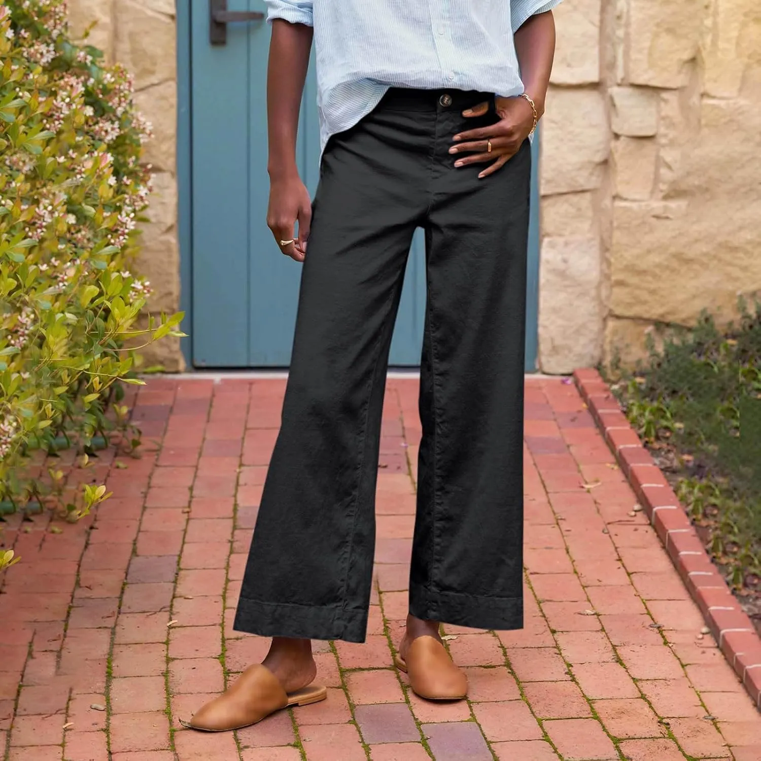Women Causal Pants Wide Leg high Waist Trousers Daily Solid Color Pocket Straight Leggings Pants Casual Jeans
