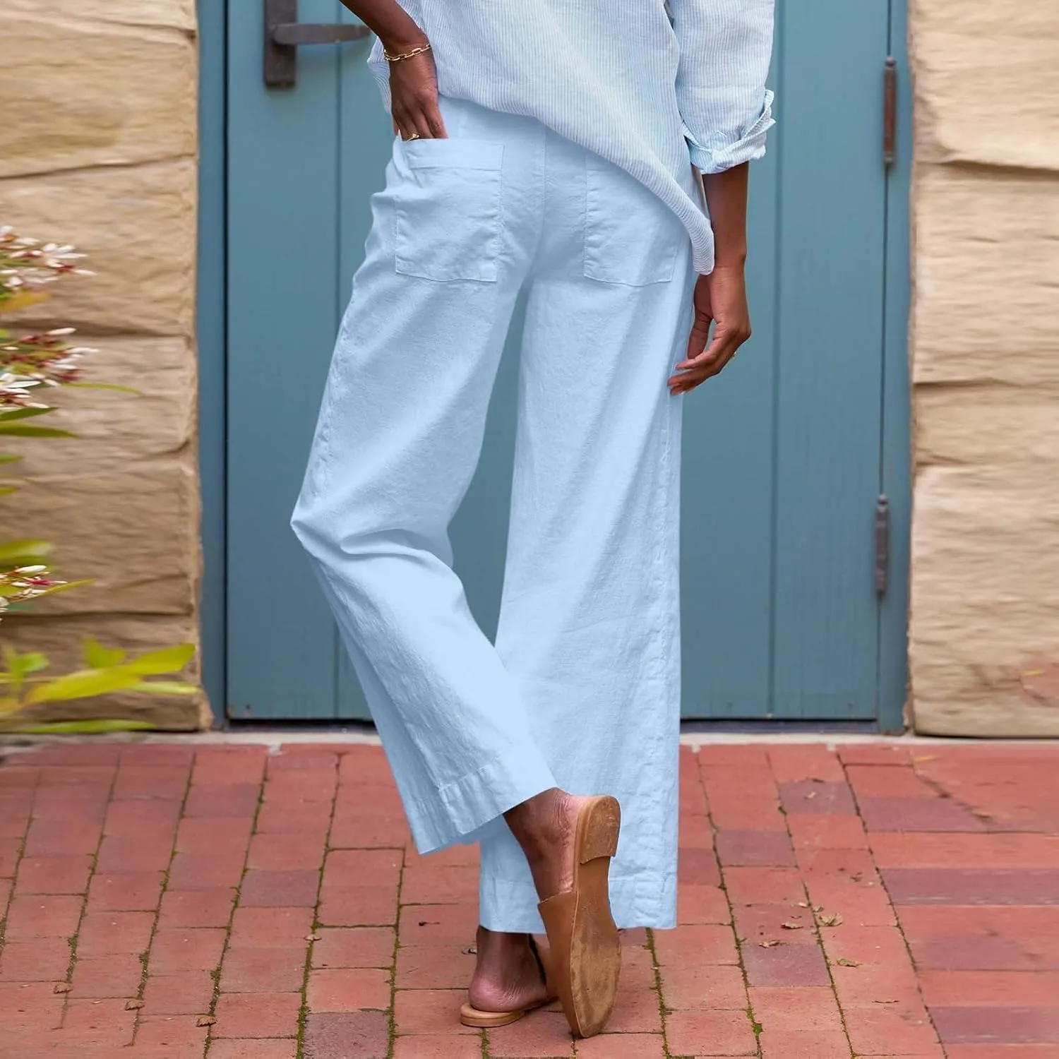 Women Causal Pants Wide Leg high Waist Trousers Daily Solid Color Pocket Straight Leggings Pants Casual Jeans
