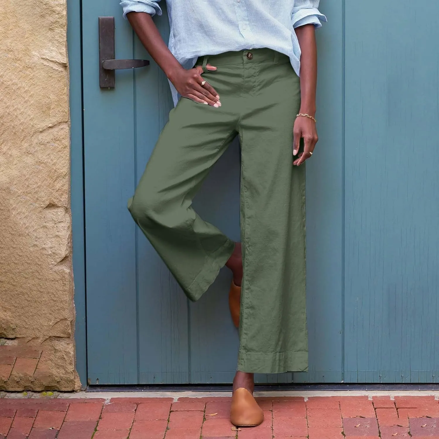 Women Causal Pants Wide Leg high Waist Trousers Daily Solid Color Pocket Straight Leggings Pants Casual Jeans